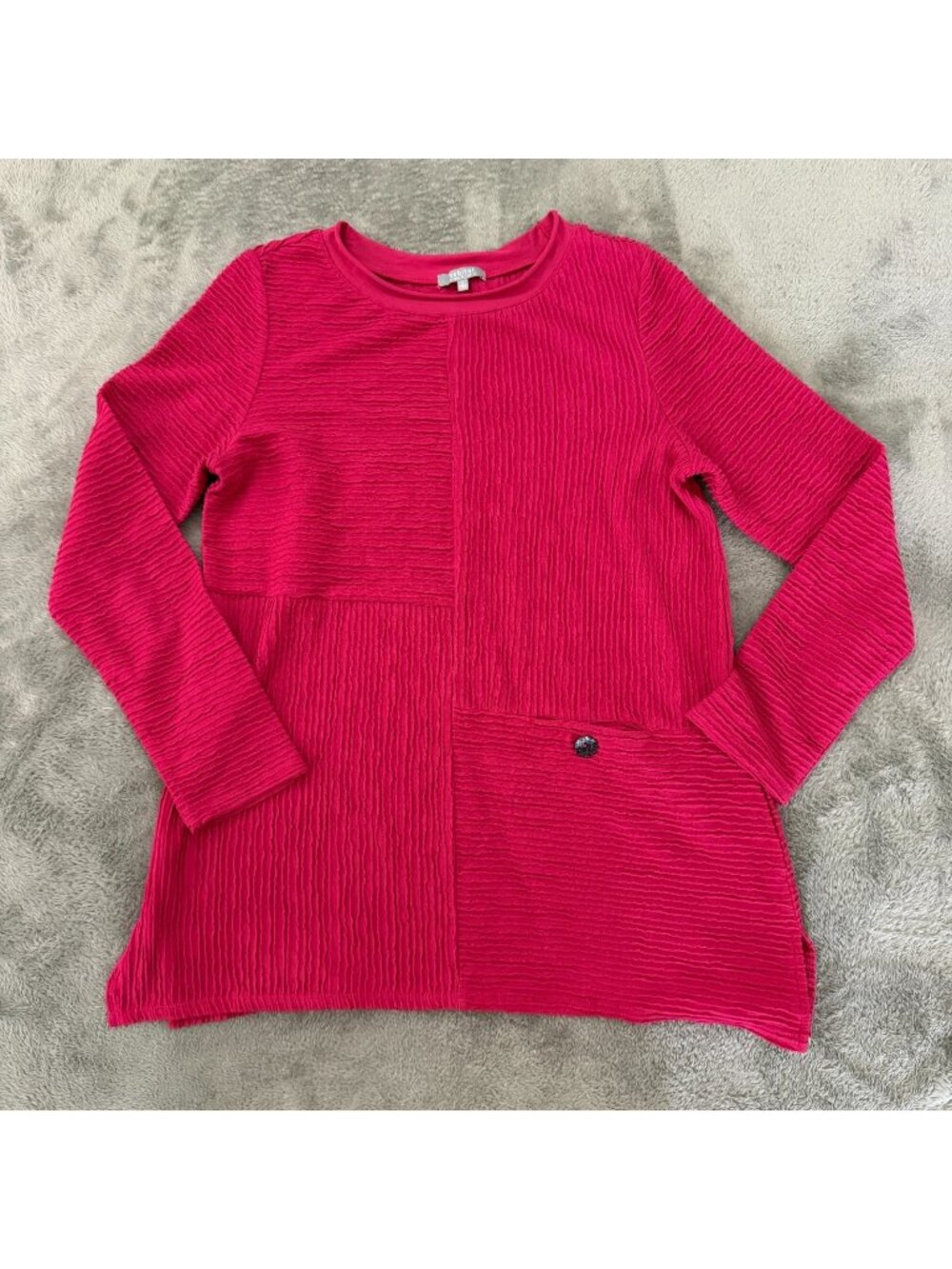 Habitat Clothes To Live In Hot Pink Textured Blouse Top Shirt SMALL Lagenlook